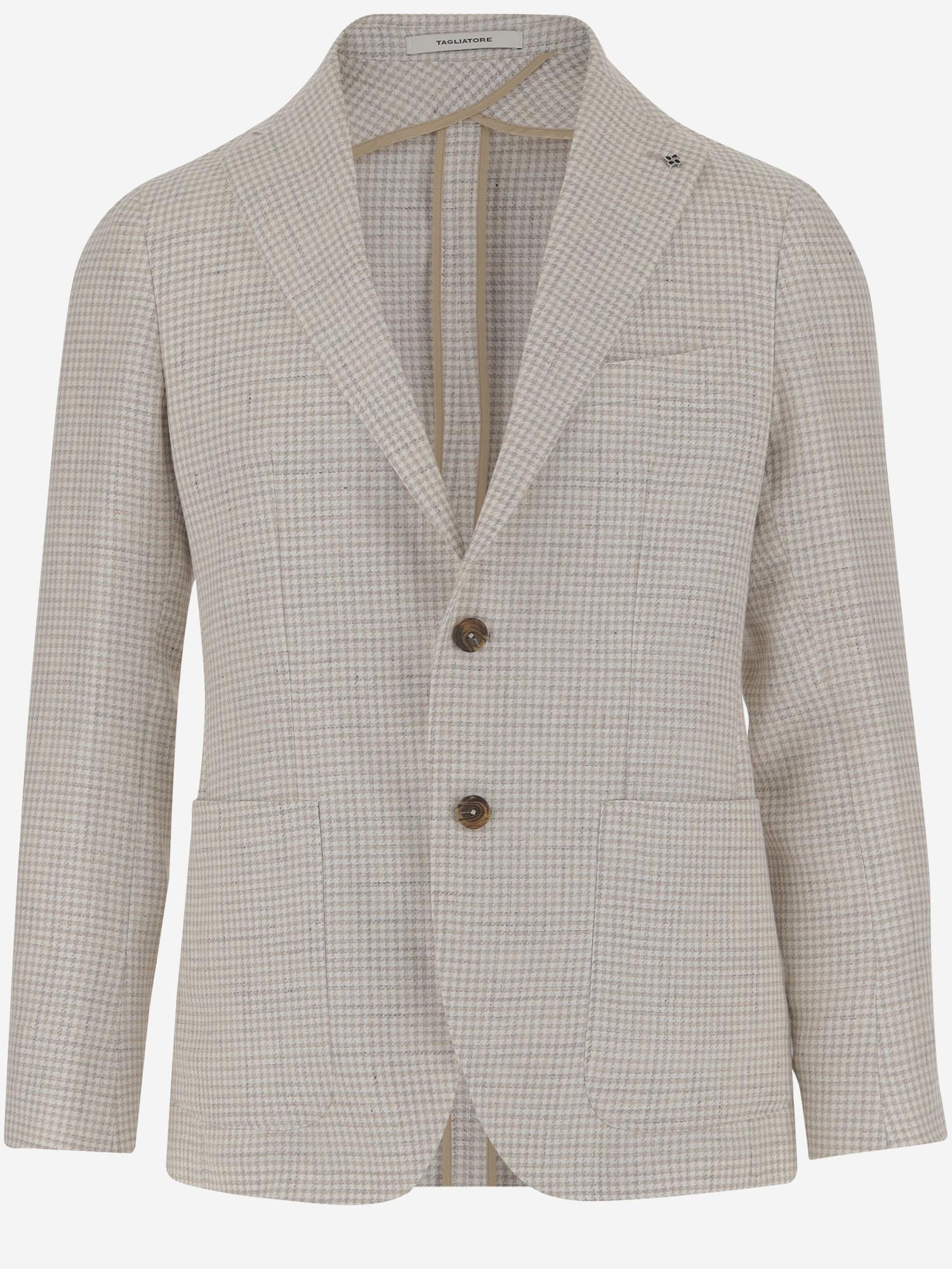 GIACCA MONOPETTO IN MISTO LINO CON MOTIVO PIED DE POULE