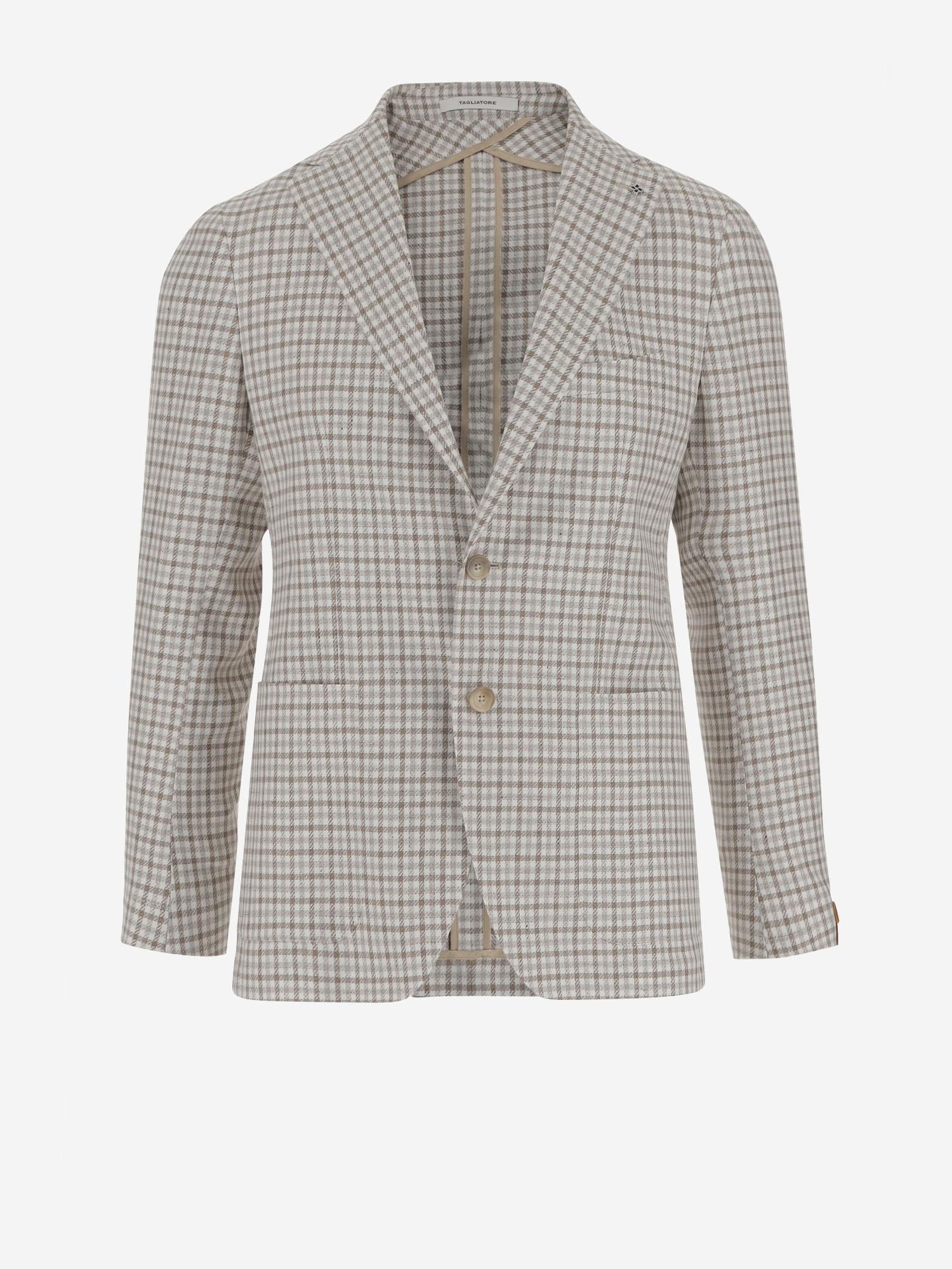 GIACCA MONOPETTO IN MISTO LINO CON MOTIVO CHECK