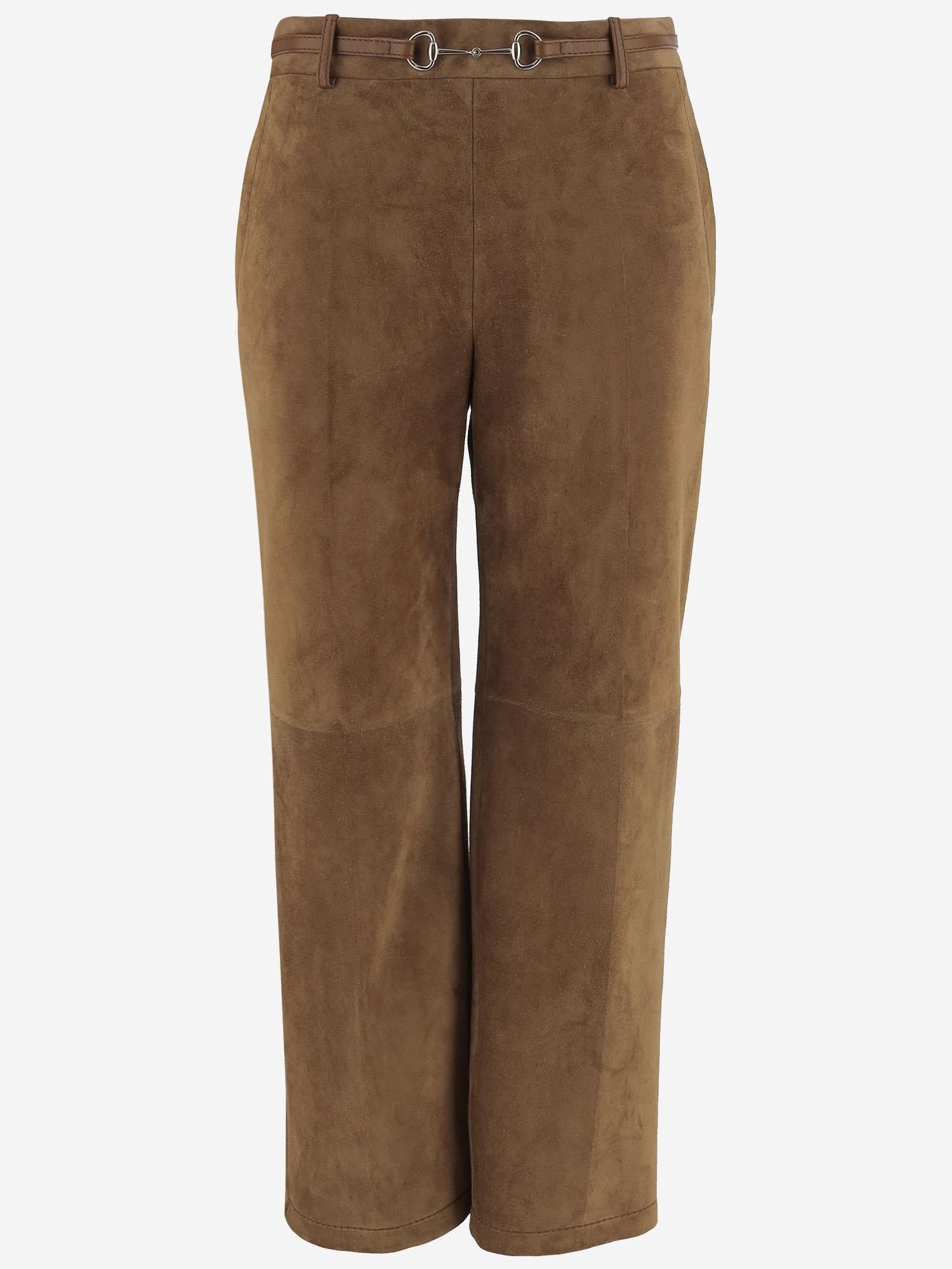 PANTALONI IN SUEDE CON MORSETTO