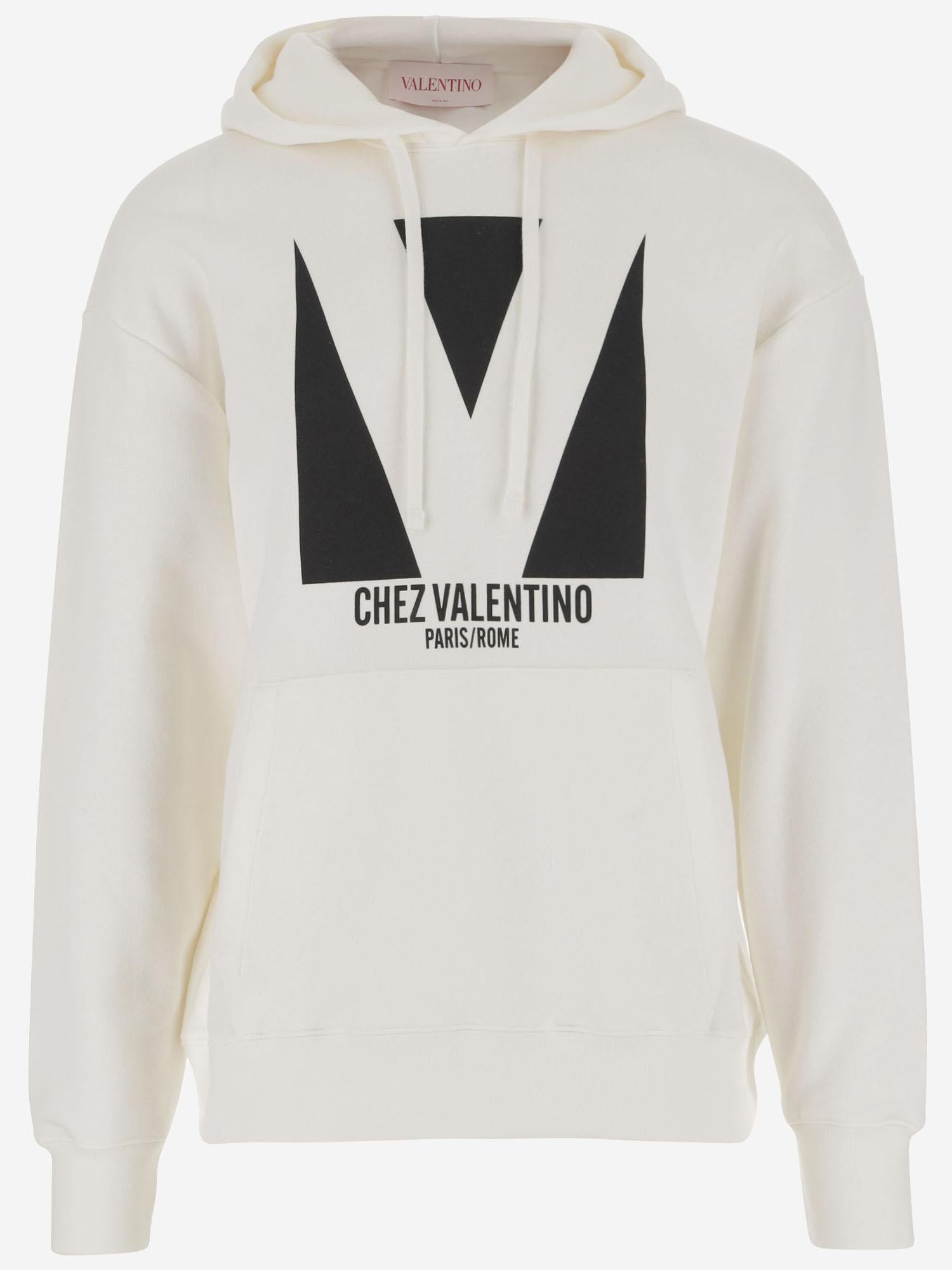 FELPA IN COTONE CON CAPPUCCIO E STAMPA CHEZ VALENTINO