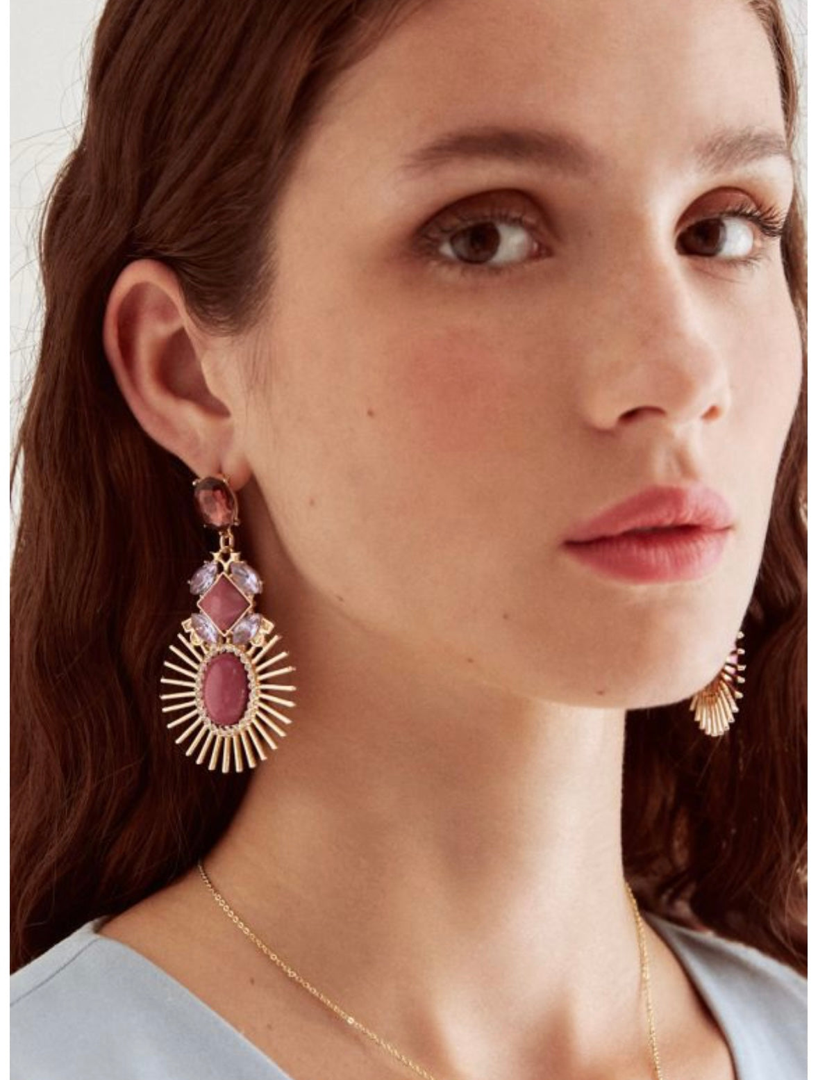 ORECCHINI PENDENTI ORO RESINA E CRISTALLI VIOLA