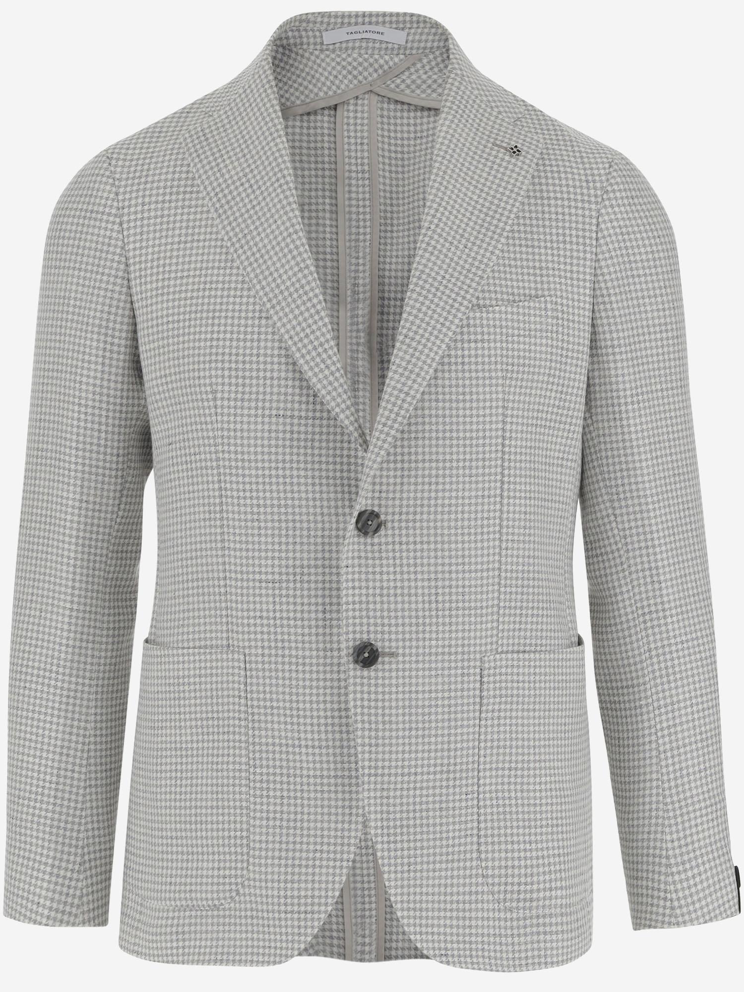 GIACCA MONOPETTO IN MISTO LINO CON MOTIVO PIED DE POULE