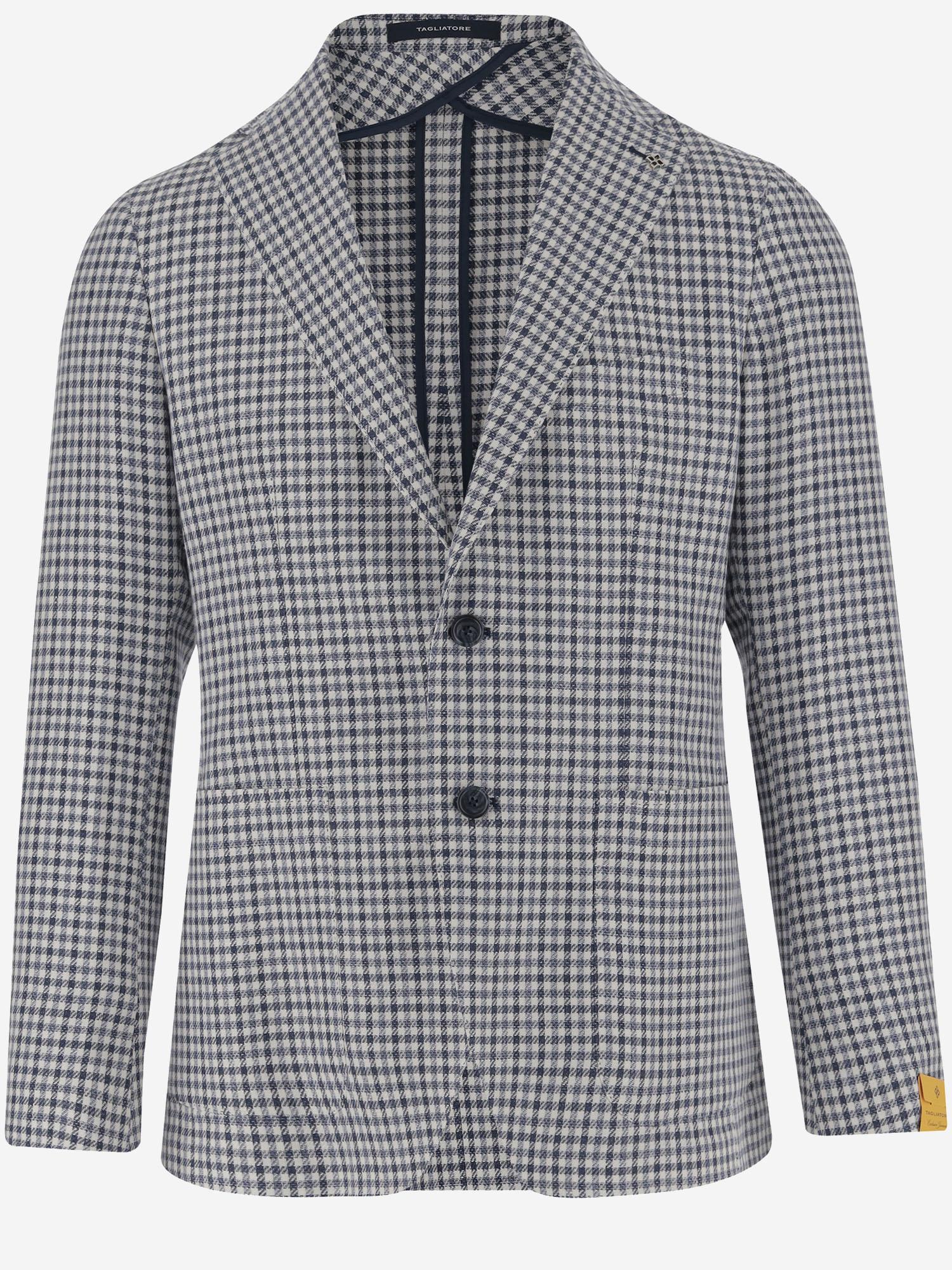 GIACCA MONOPETTO IN MISTO LINO CON MOTIVO CHECK