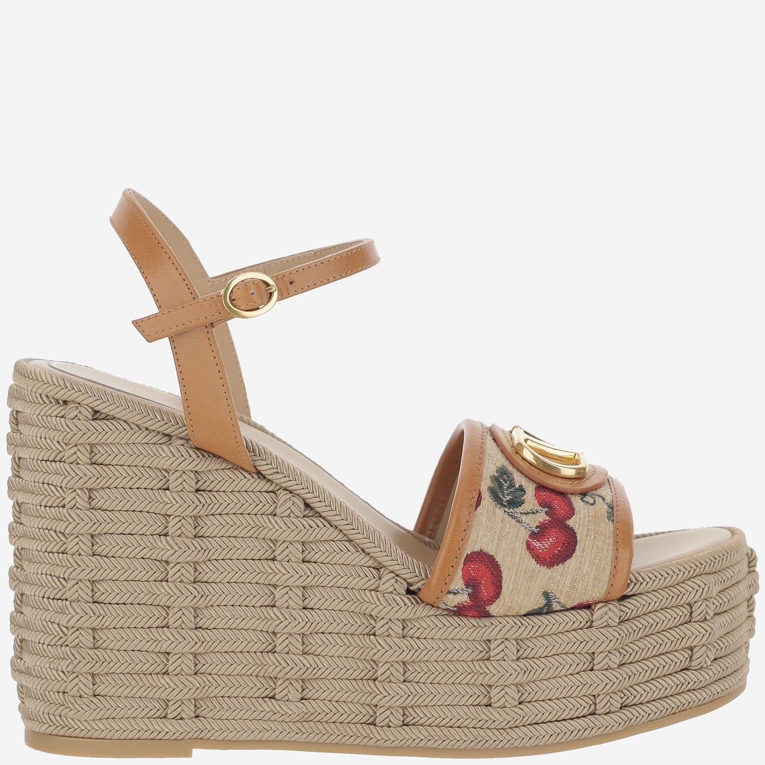 SANDALO ZEPPA VLOGO SIGNATURE IN RAFIA JACQUARD CON MOTIVO CHERRYFIC 120MM