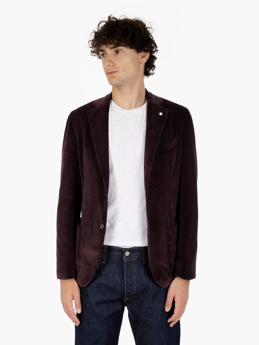 Blazer monopetto in velluto a coste prugna