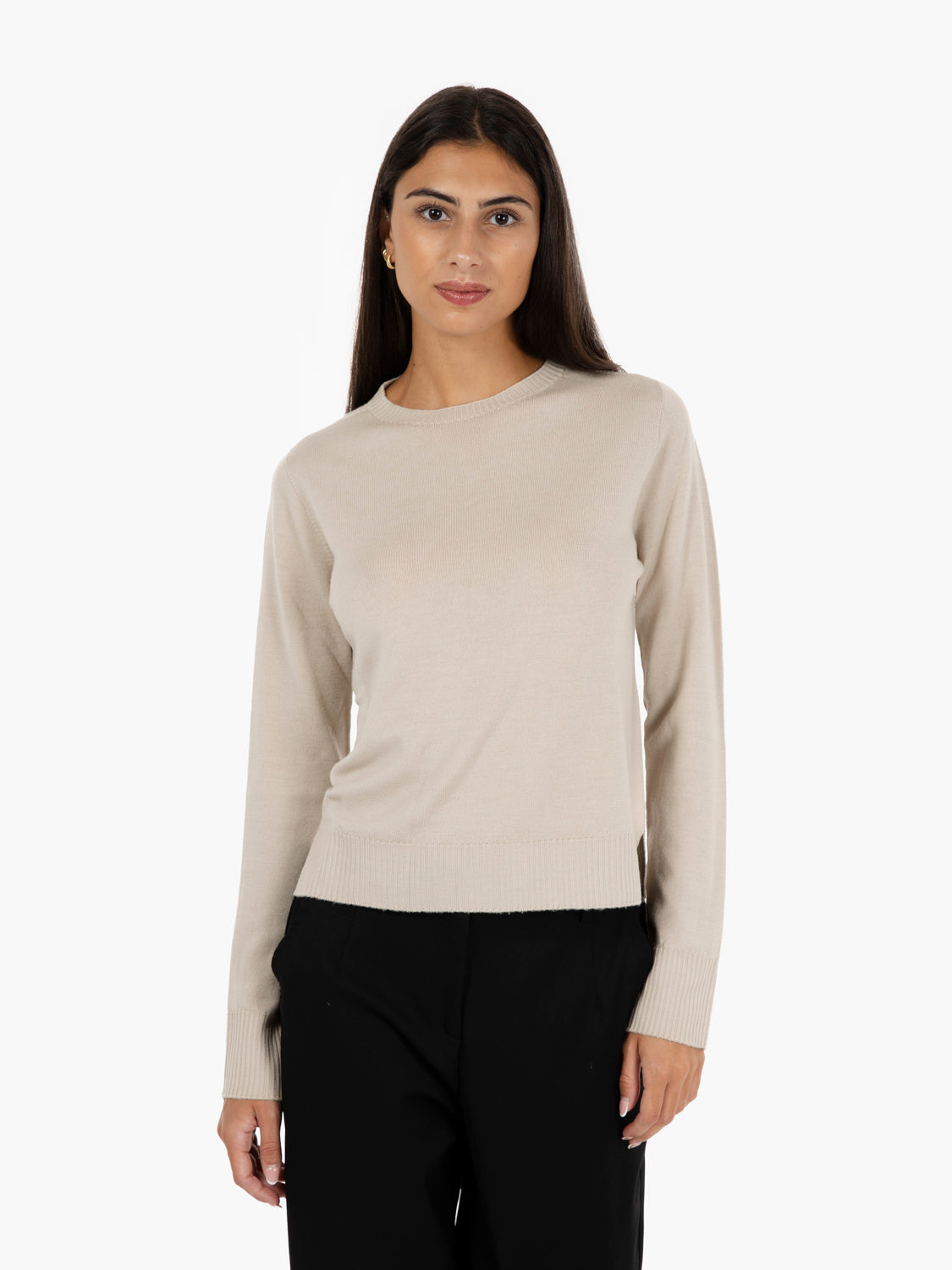 Maglia girocollo merinos caffelatte