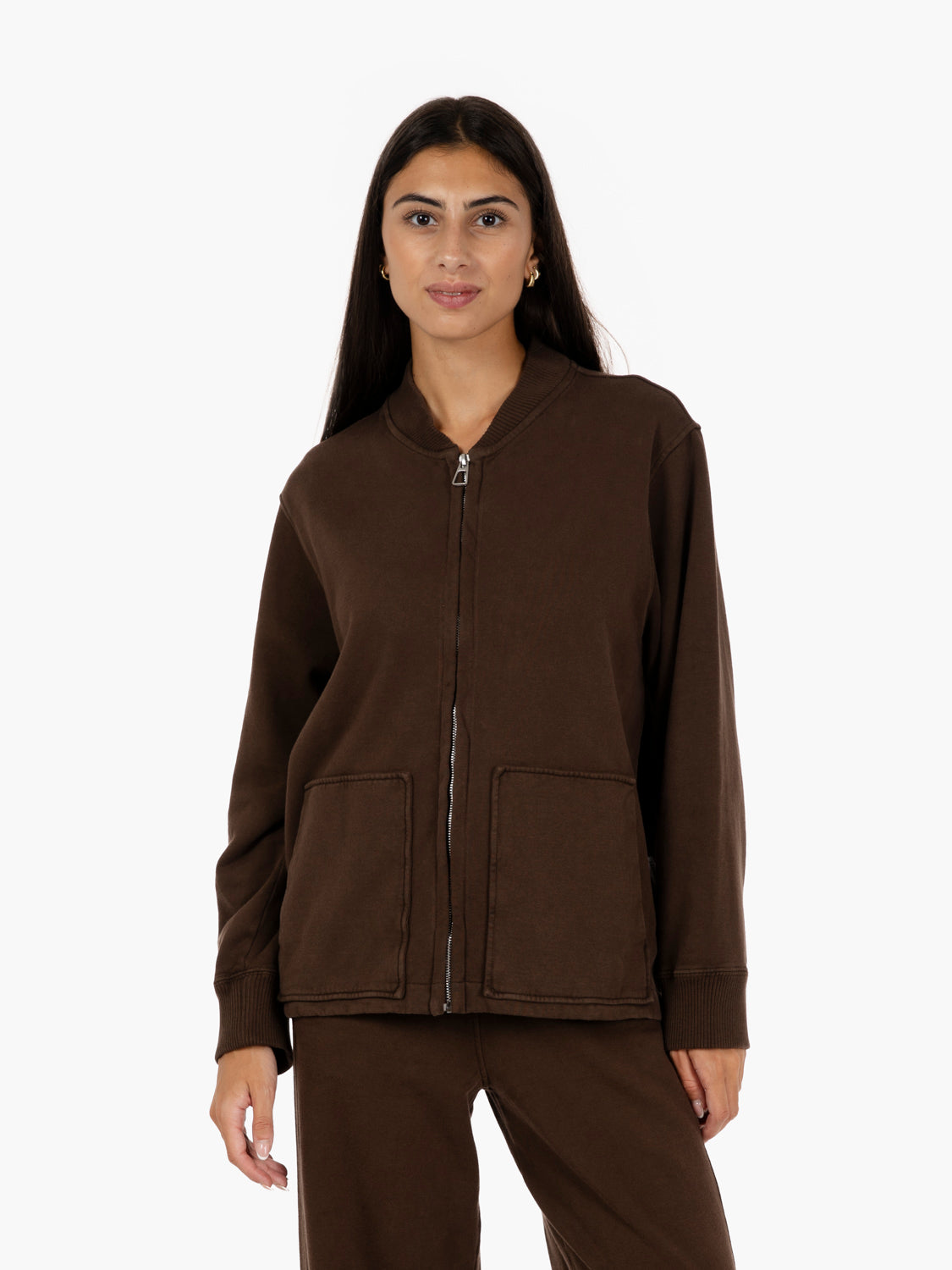 Felpa con zip e tasche cacao