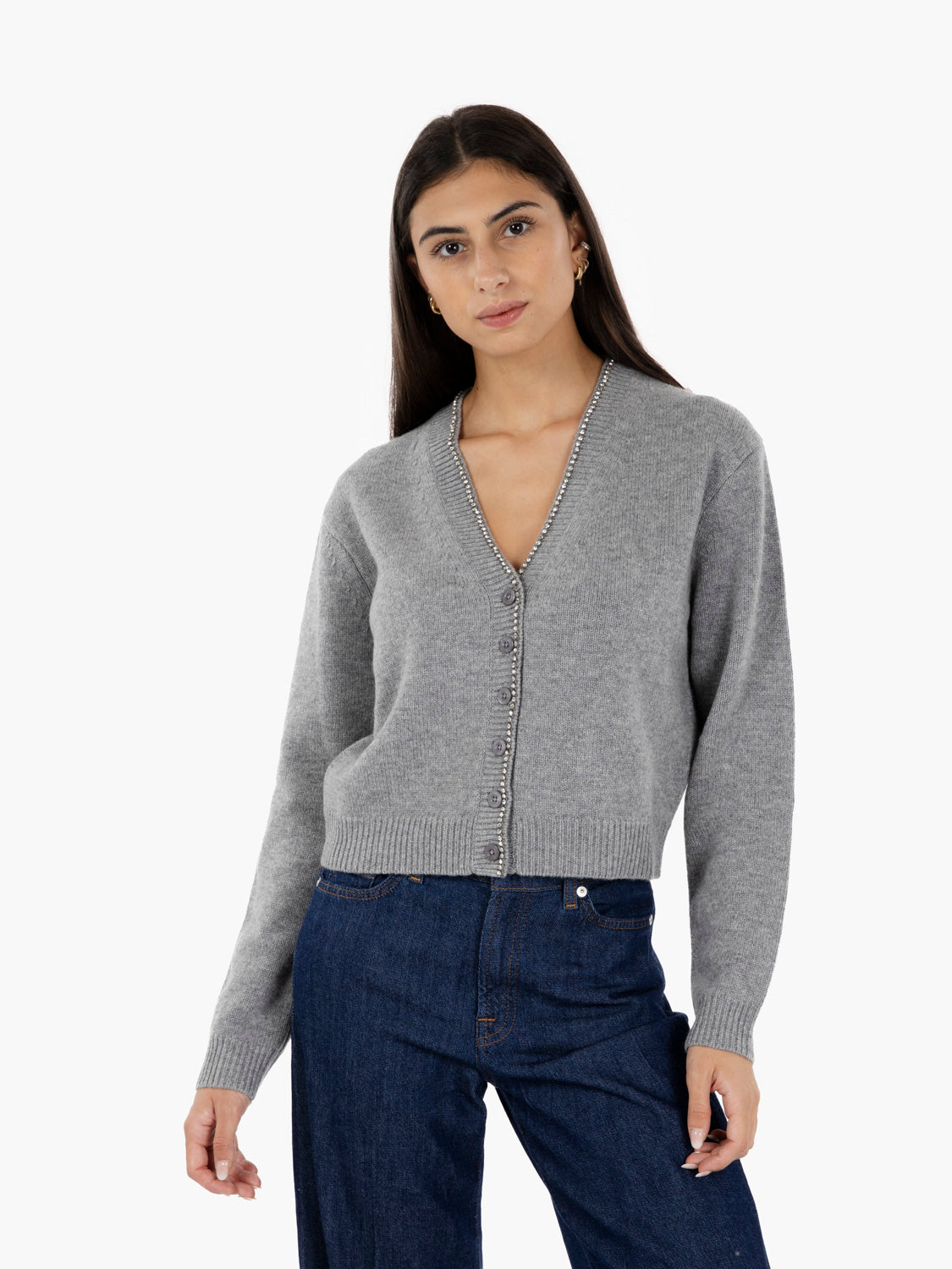 Cardigan Clarinda con pietre grigio
