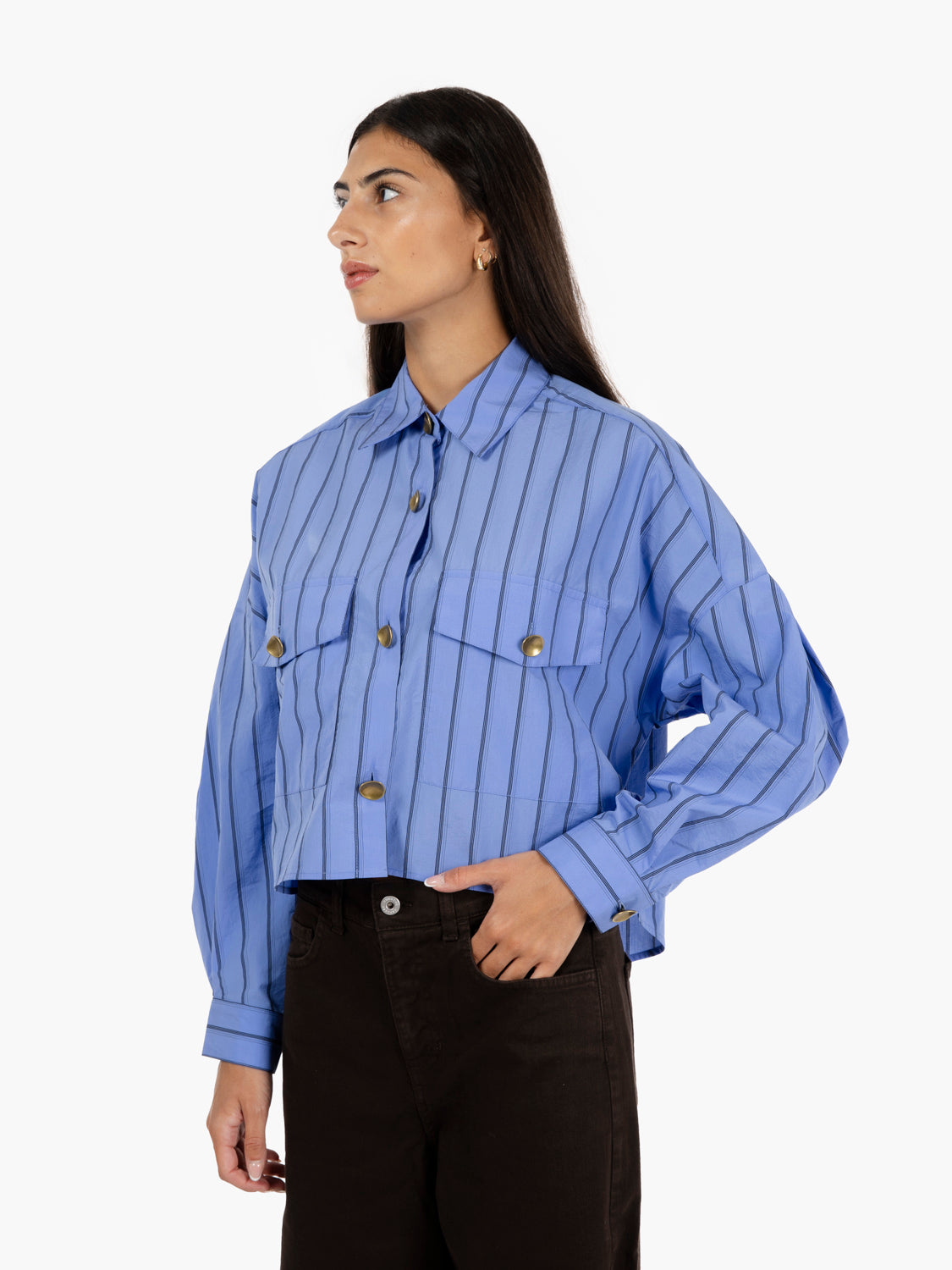 Camicia over a righe azzurra
