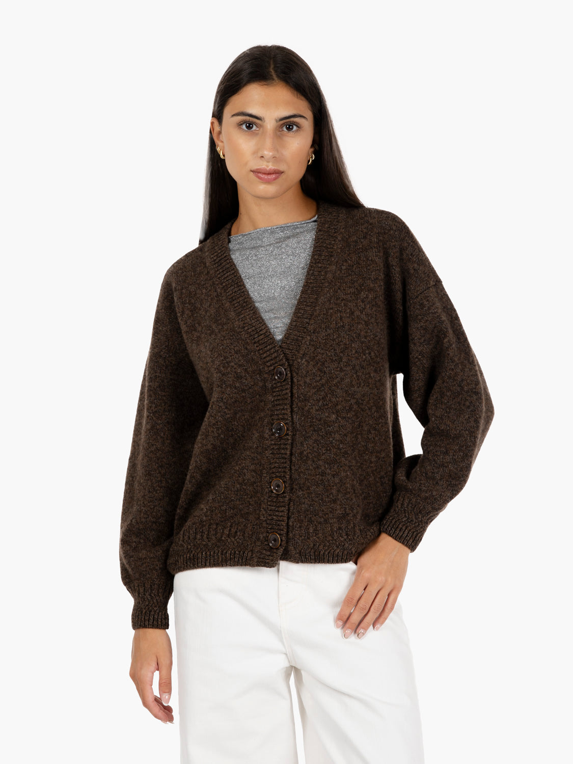 Cardigan in lana dark stone