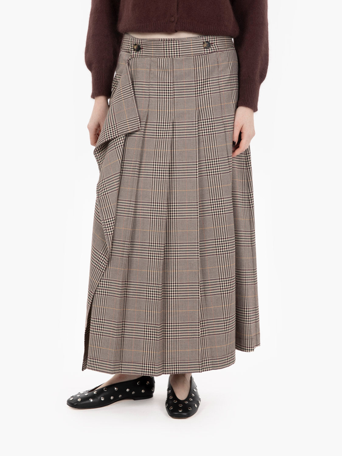 Gonna midi a portafoglio check multicolor