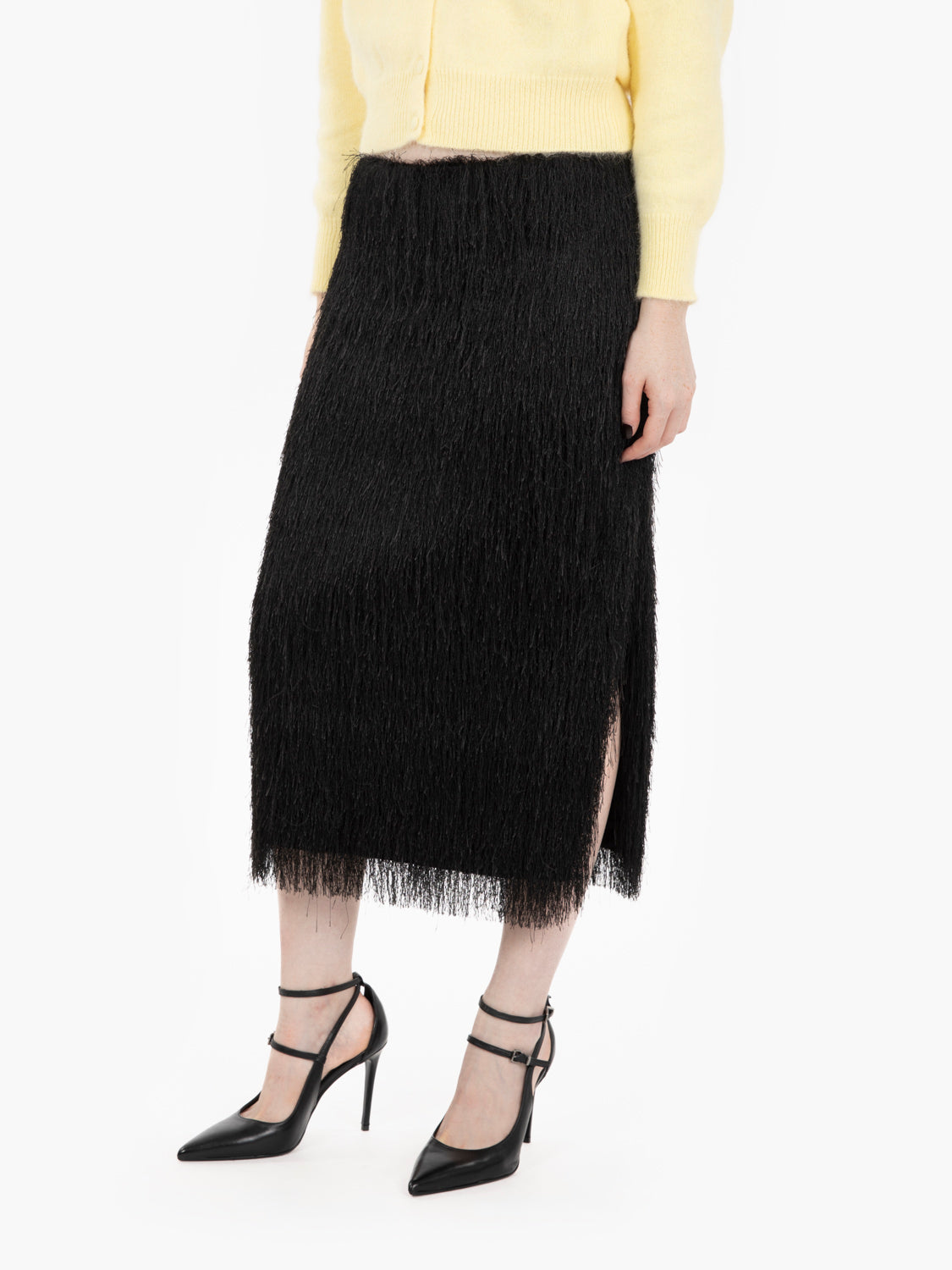 Gonna midi con frange nera