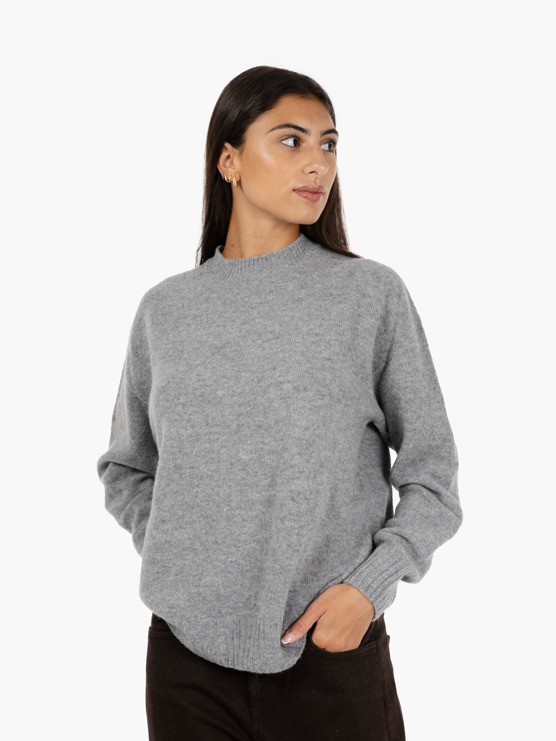 Maglione girocollo in lana e cashmere alluminio