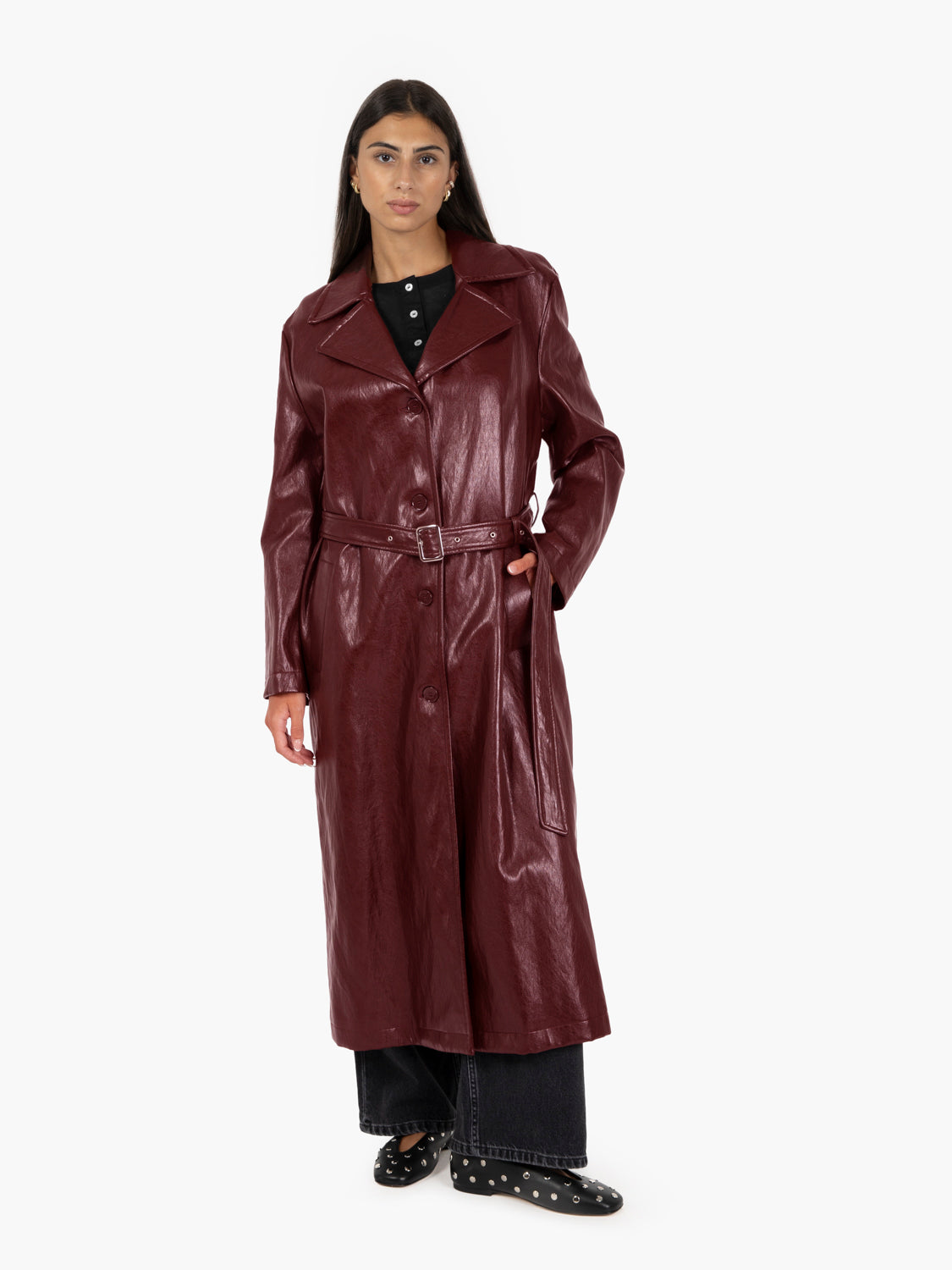 Trench in ecopelle con cintura barolo