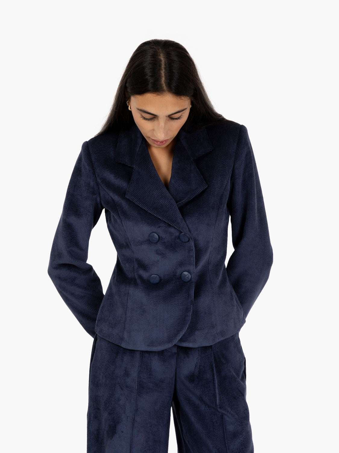 Blazer in velluto a coste blu