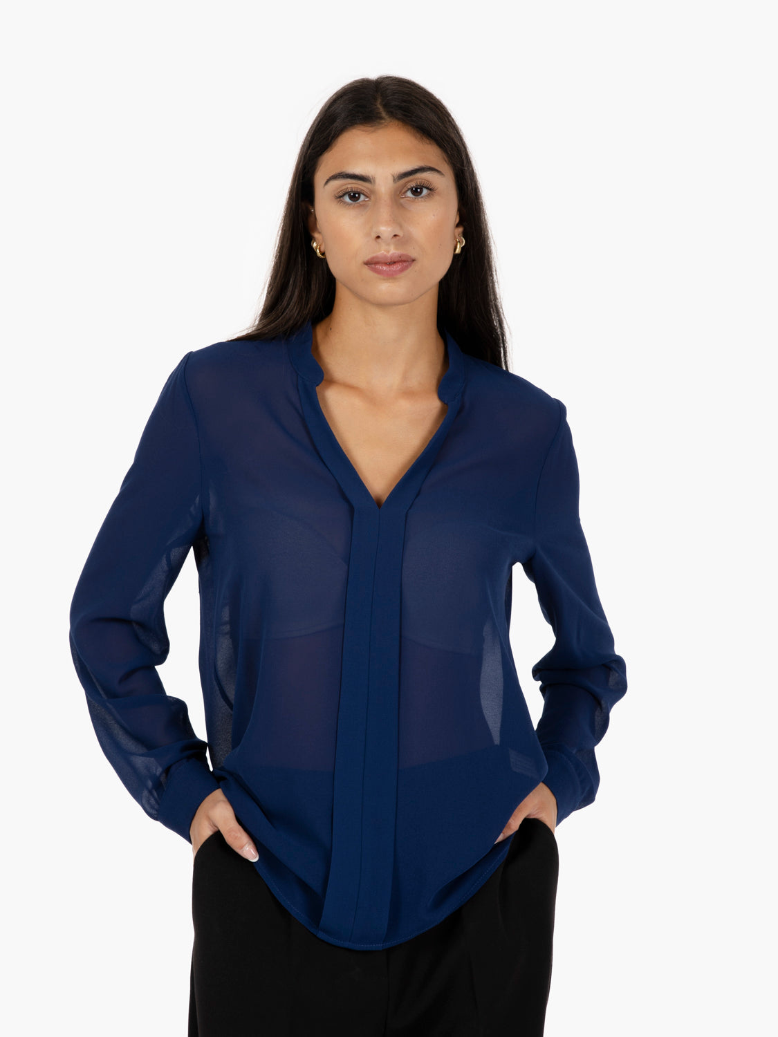 Blusa scollo a V blu
