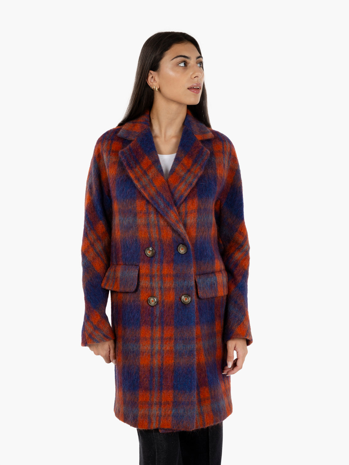 Cappotto Maya Ludovica plaid arancio / blu