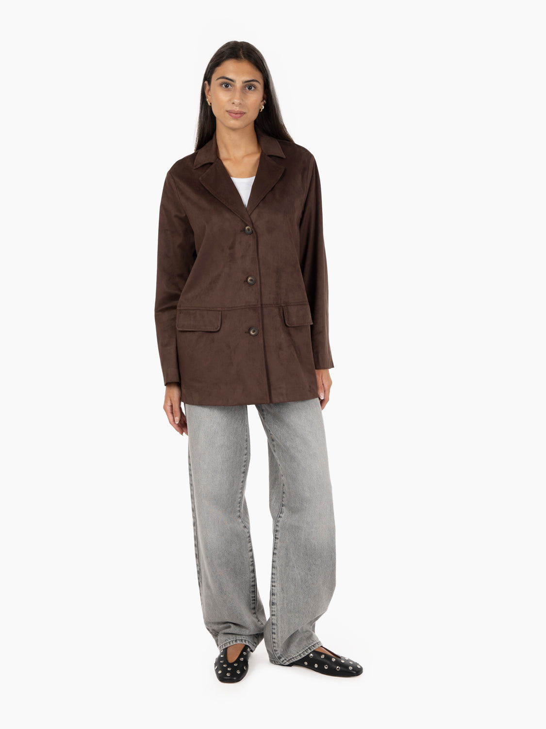 Giacca over alcantara cioccolato