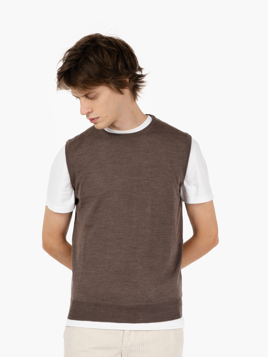 Gilet in maglia castagna