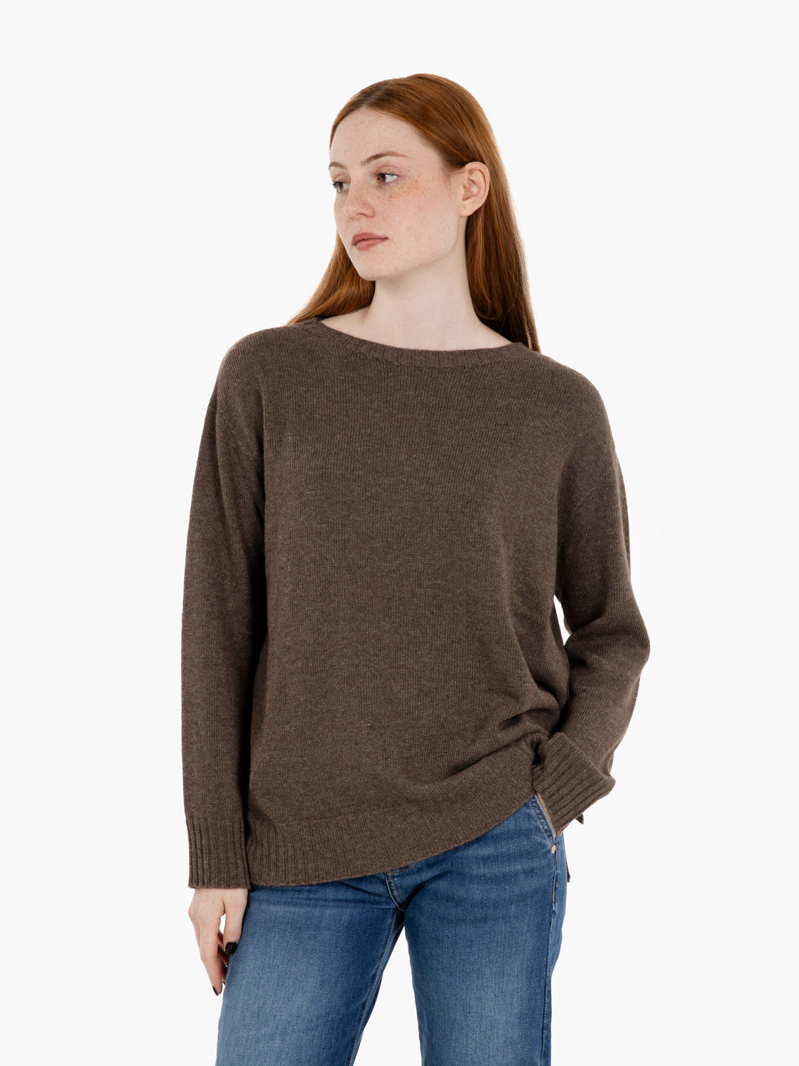 Maglione lana girocollo castano