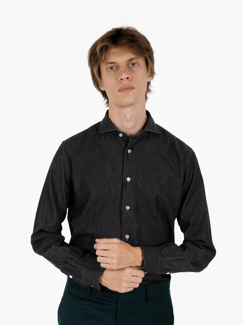 Camicia denim di cotone antracite