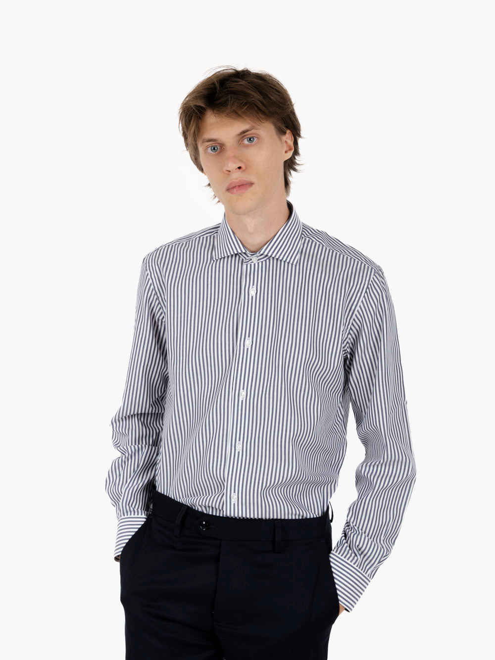 Camicia in cotone a righe bianco / blu