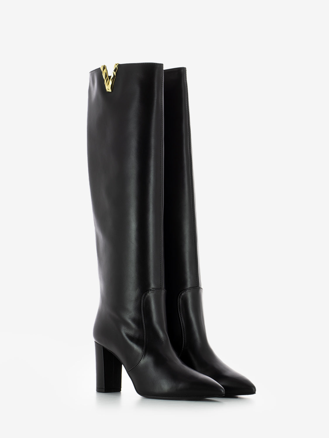 Stivale tacco largo in pelle soft nero