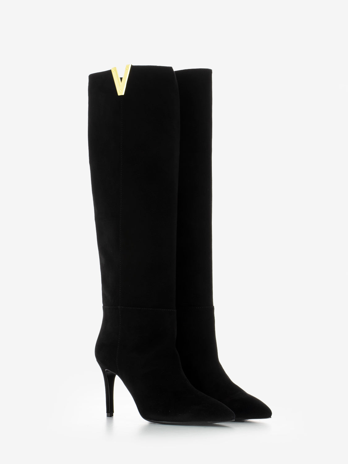 Stivali in suede con tacco fine nero