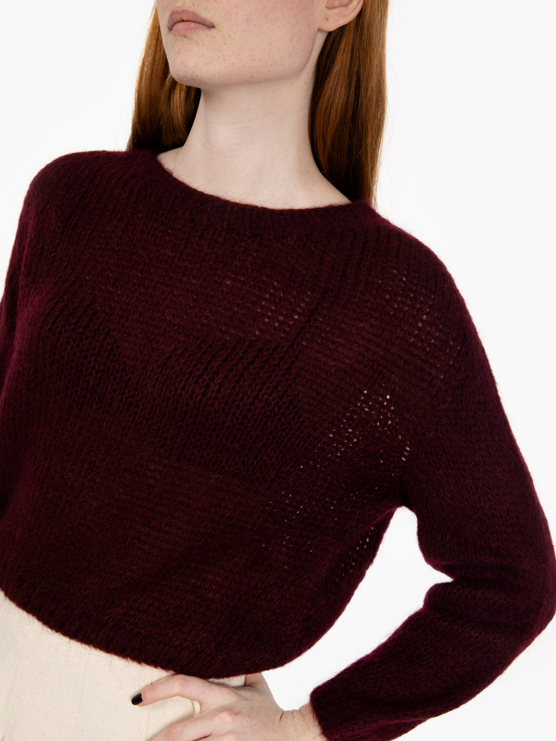 Maglioncino crop in lana bordeaux