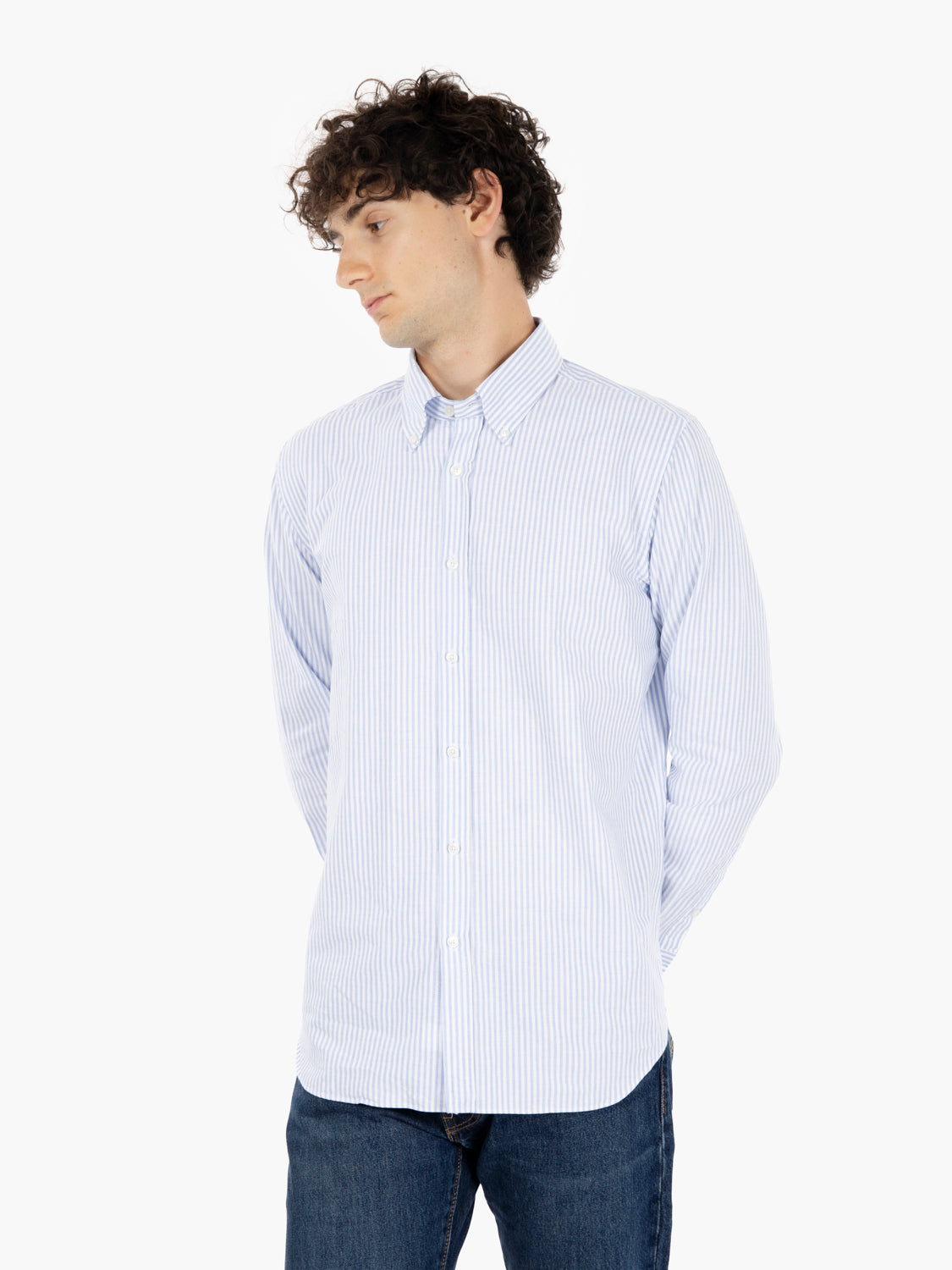 Washed shirt oxford tailor fit a righe blu